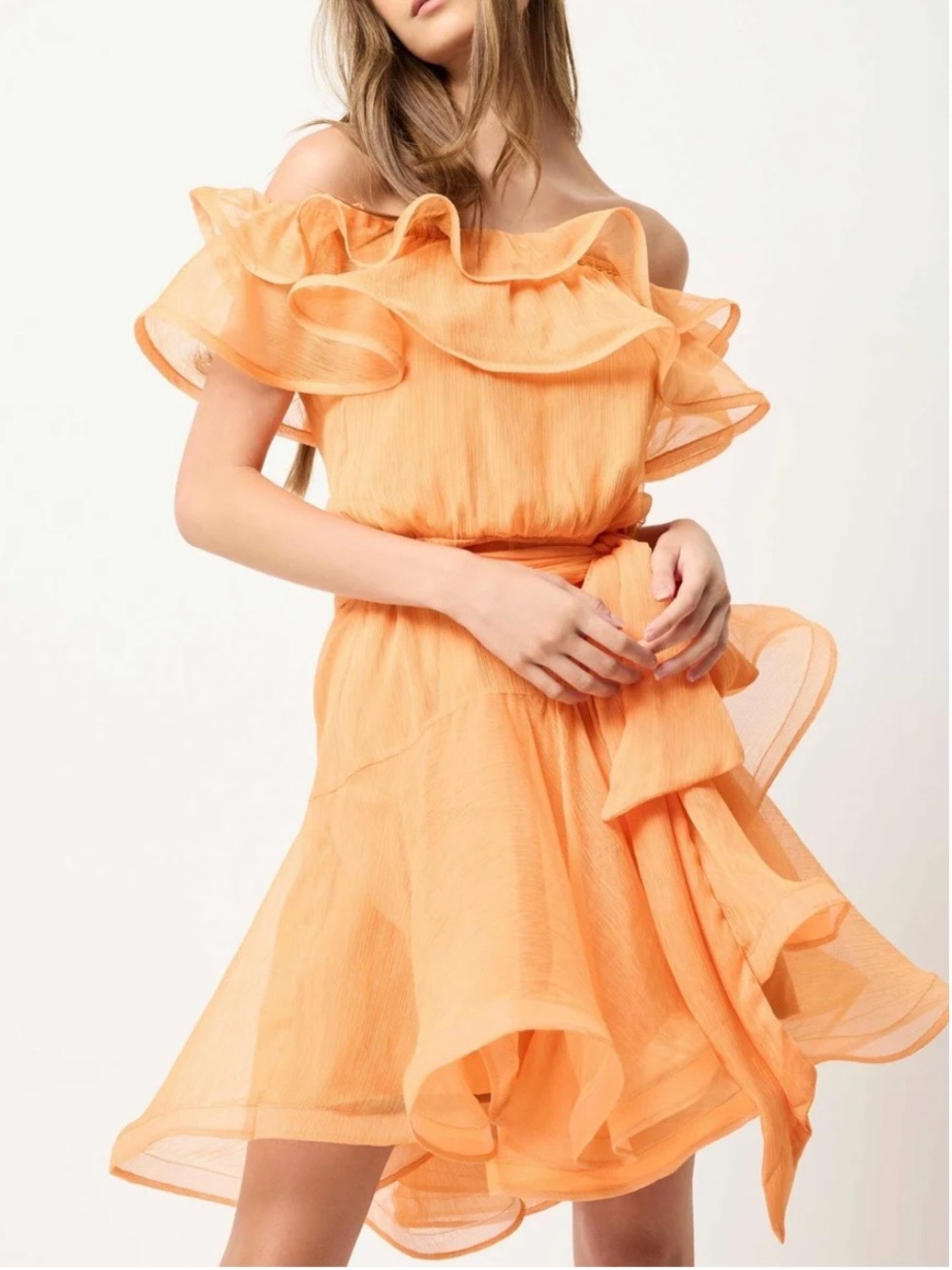 Off-Shoulder Mango Ruffle Dress